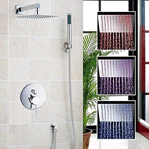 NSTVVEE Juego de Brazo de Ducha de Lluvia LED Cromado de Lujo, Grifo de baño montado en la Pared con Cabezal y rociador de Mano, Sistema de Ducha