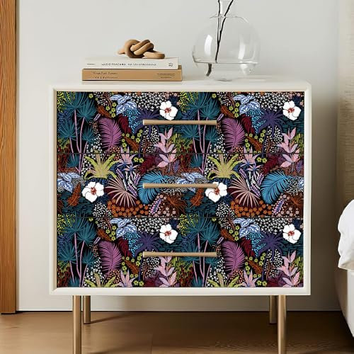 Selbstklebende Tapete Tropical Purple Pink Strukturtapete Wandtattoo Schlafzimmer Tapete Selbstklebend Vliestapete Wallpaper for Living Room Tapeten Leicht zu Entfernen Wandschutzfolie 45x600cm
