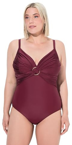 Ulla Popken Damen große Größen Übergrößen Plus Size Badeanzug, ohne Softcups, Träger verstellbar, recycelt Beere 52 836479348-52