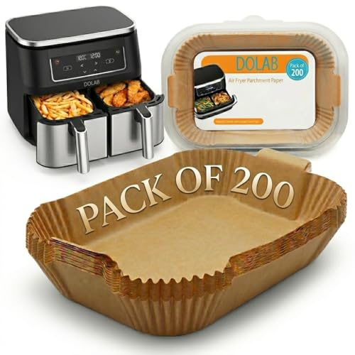 200 Pcs Air Fryer Liners Disposable Parchment Paper Grease-Proof Air Fryer Accessories Compatible with Ninja AF300UK, AF400UK, SL400UK, Cosori, Tower & Double Stack Air Fryers
