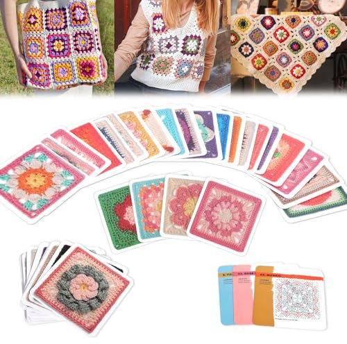 GOSHIES 50 Stück Granny Square Häkel-Karten The Granny Square Card Deck Mixen und Matchen Crochet Patterns Granny Squares Cards,für Häkeldecken