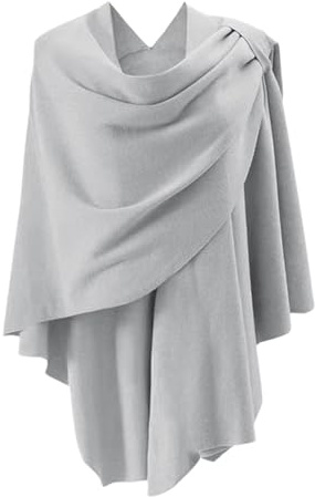 ZiaWorld Scialle da donna con incrocio frontale, elegante mantello finemente drappeggiato lavorato a maglia, cardigan per abito da sera, scialli da sposa, stagione invernale, Grigio, Taglia unica