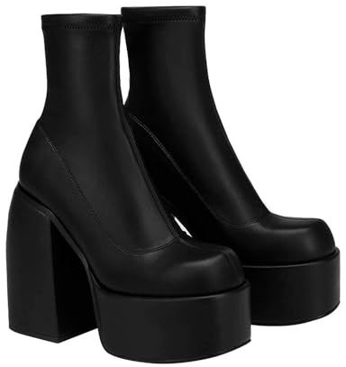 Wyongtao Damen Stiefeletten Plateau Strick Absatz Boots Schlupfstiefel Damen Gummierter Springerstiefel mit Dicker Außensohle Warm Bequem Klassisch Kurzschaft Stiefel Winterstiefel Winter Boots