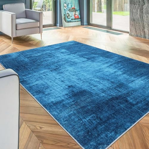 Betadistor Tapis de salon 120 x 160 cm Bleu - Bleu Tapis pour salon Tapis lavable pour chambre à coucher 307-05120