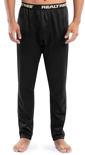 Realtree Men's Heavyweight Fleece Thermal Underwear Long Johns Bottom, Pitch Black, Medium