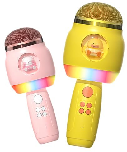 Oskuglin Microphone Enfant, Micro Karaoke Cadeau Anniversaire Fille 4-10 Ans Micro Enfant pour Chanter Fille, Microphone Bluetooth sans Fil, Micro Enfants avec Lumières LED, Mini Machine Karaoké