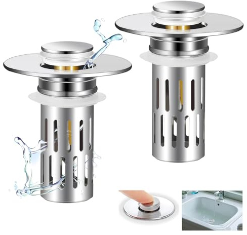 Smelish Bouchon d'évier de salle de bain universel pour évier de salle de bain de 2,7 à 3,8 cm, avec filtre à cheveux, filtre de vidange universel pour filtre de vidange de sol en acier inoxydable