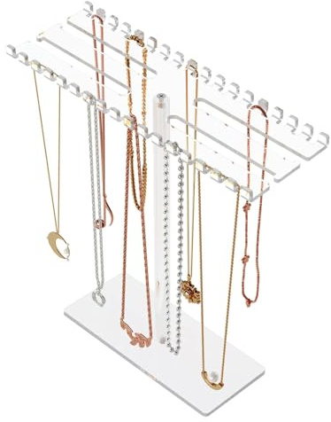 YNR Acryl-Schmuckständer, transparenter Halskettenständer, Schmuck-Organizer mit doppelseitigen Haken, Hängeaufbewahrung für Halsketten, Armbänder, Anhänger