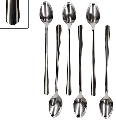 Justinus Style Art Set di 6 cucchiai per latte macchiato I per 6 persone I Cucchiaio da pozzetto con manico lungo, cucchiaio per long drink, gelato & Co. I design morbido e arrotondato, in acciaio