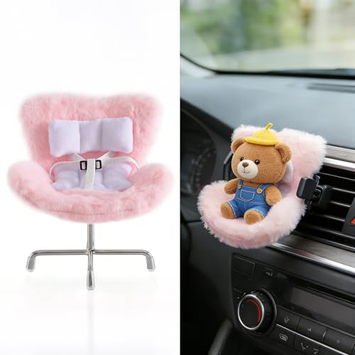 Ezcora Zubehör für 10–17 cm große Puppen, Puppen-Autositz mit Clip am Lüftungsschlitz, inklusive Sitzbein für Desktop-Display (Rosa)