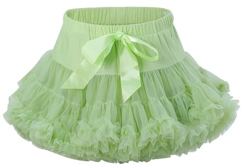 LACOFIA Girl's Tutu Skirt Kids Ruffle Layered Tulle Skirt Princess Tutu Pettiskirt Party Dance Bubble Mini Skirt Green M 5-7 Years