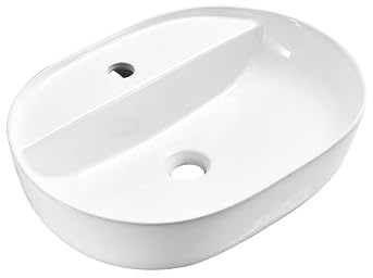 Omeble Waschbecken Oval Keramik - 50 x 40 x 13 cm - Weiß Aufsatzwaschbecken für das Badezimmer und Gäste-WC - Waschschale - Aufsatzbecken - Handwaschbecken -Design