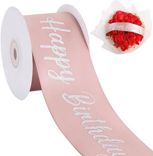 TONIFUL Glitzerndes Satinband Happy Birthday, 5,1 cm x 9,1 m, Geburtstagsband für Mädchen und Frauen, Geschenkverpackung, Blumenstrauß, Dekoration, Basteln, Bannerherstellung und Partyzubehör
