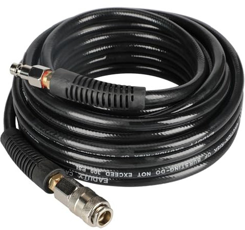 EADUTY Air Compressor Hose, Heavy Duty PVC Air Hose 1/4 I.D by 10 M Length, 150 PSI Air Compressor Accessories with Bend Restrictors and 1/4 Euro Quick Connect Fittings. Black
