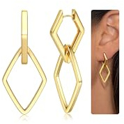 Finrezio Ohrringe Silber 925 Hängend Creolen Silber/Gold Ohrringe für Damen | Doppel Geometrie mit Anhänger Huggie Creolen Ohrringe Hypoallergene Schmuck für Damen Mädchen Silber/Gold/Rosegold