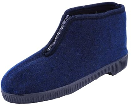 JOMIX Zapatillas de Casa Hombre Pantuflas Botín con Cremallera Invierno Calentitas yAantideslizantes Suela de Goma Caña Alta Fieltro Suave Fáciles de Poner Confort para Mayores ITU2518 Azul 44
