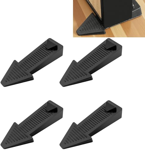 Türkeil Gummi Türstopper Boden Door Stopper - 4 Stück Keile Türstopper Tür Keil Schwarz, Rutschfest in Pfeilform, Höhenverstellbar und Stapelbar, Ideal für Türen und Fenster in Haus, Wohnung, Büro
