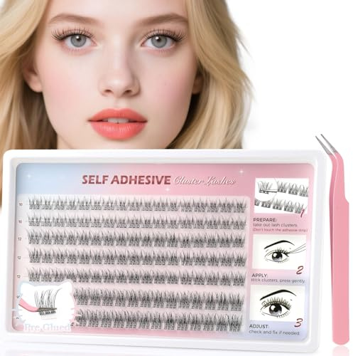 Silkiwinki Pre Glued Cluster Lashes 119PCS Self-Adhesive Eyelashes 10-14MM No Glue Needed Individuel Eyelashes with Lash Tweezers Wispy Press On Lashes Reusable