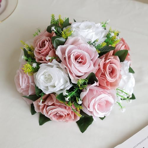 Xiyocadt 2er Set Künstliche Rosen Blumenkugel, 26 cm Künstliche Rosen Blumen, Seidenblumen Wie Echt für Tischdeko Hochzeitsmittelstücke (Hellrosa)