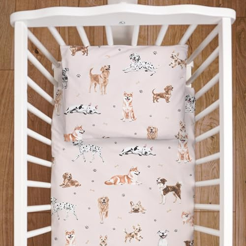 Baby Comfort Set di biancheria da letto per culla, comodino, culla o lettino da viaggio, 4 pezzi, 80 x 70 cm (cagnolino) (12 mesi+)