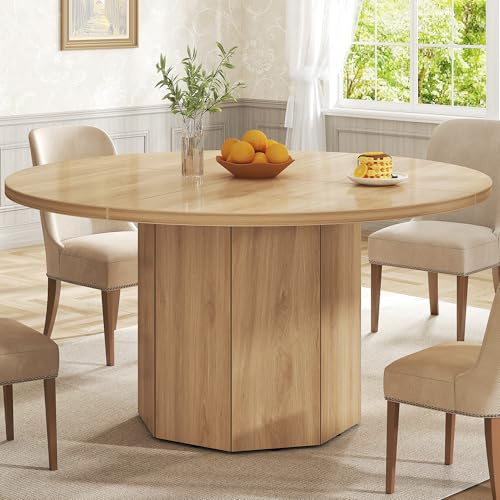 HSH Runder Esstisch 120cm, Holztisch aus Eiche mit achteckigem Fuß für | Runder Holzesstisch Ø120cm mit achteckiger Basis, moderner Tisch für 4–6 Personen in Küche und Wohnzimmer