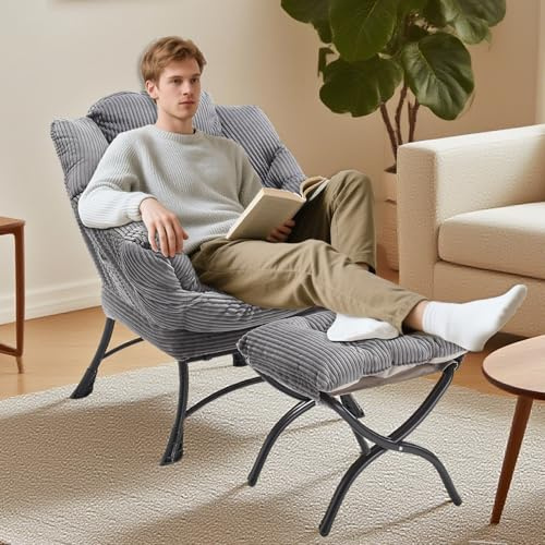 houcheyai Ohrensessel mit Hocker, Relaxsessel mit Hocker, Modern Lesesessel Bequem XXL mit Armlehnen und Seitentasche, Cord Sessel, Sessel Wohnzimmer mit Ottomane für Wohnzimmer, Büro