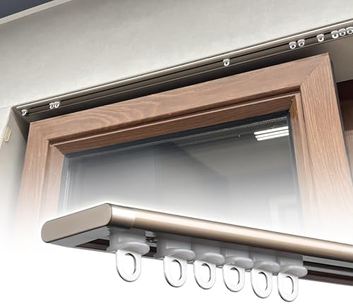 Sistema di binari per tende da soffitto con rulli, binario piatto invisibile per divisori, 1,2 m, colore: marrone, perfetto per decorazioni moderne della casa e gestione versatile dello spazio