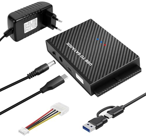 Gbformat Adaptador Lector Discos Duros USB3.1 6Gbps para 2,5'' y 3,5'' IDE y SATA HDD/SSD, Conversor Adaptador de Disco Duro USB3.1 a IDE/SATA para CD-ROM/CD-RW/DVD-RW Soporta Windows/Linux/MacOS