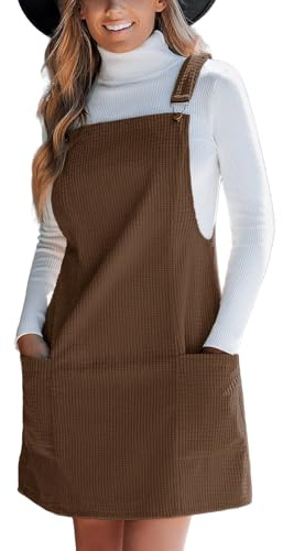 CUPSHE Robe longue pour femme, sans manches, col carré, en corduroy, salopette, robe décontractée, mini robe en velours côtelé, marron, M