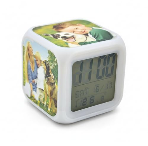 Marvellous Prints Personalised Digital Alarm Clock Cube Photos | Pictures On 3 Sides, 7 Colour Changing LED Night Light