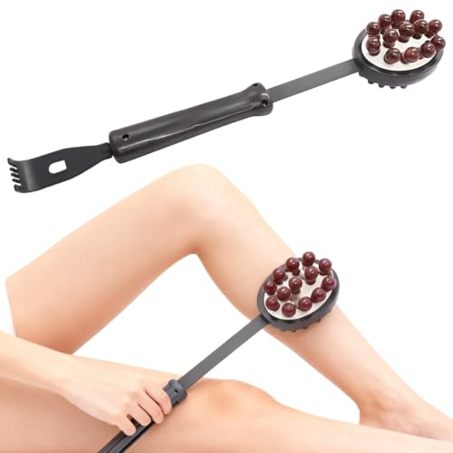 Masajeador 2-en-1 & Rascador de Espalda Telescópico, Cabezas de Rascado Desmontables, Mango de Plástico con Articulaciones Flexibles, Regalo para Hombres, Padres y Mujeres, Regalo de Navidad