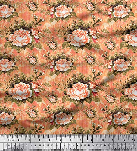 Soimoi Orange Baumwoll-Popeline Stoff Streifen, Blutter & Begonie Blumen- Drucken Nahen Stoff 1 Meter 56 Zoll breit