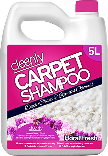 Cleenly Carpet Shampoo Cleaner Solution (5 litres) Safe for All Carpet Cleaning Machines - Effectively Removes Pet Odours, Floral Fresh