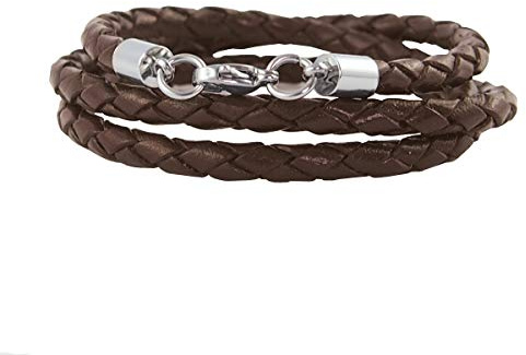 König Design Lederkette Lederband Leder-Armband 5 mm Herren Halskette Braun 60 cm lang mit Karabiner-Verschluss Silber geflochten