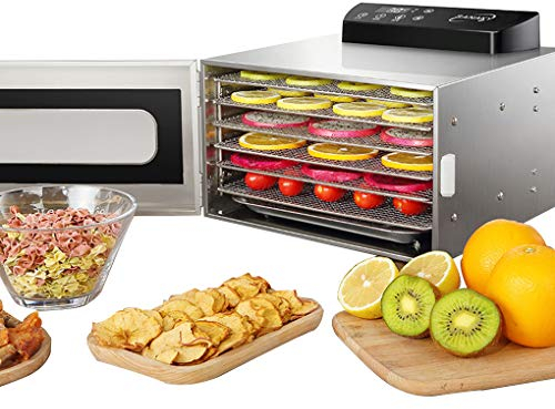 KAYLA-lan Deshydrateur Alimentaire INOX Déshydrateur Alimentaire 6 Plateaux 24H Desydratateur avec Minuteur Deshydrateur de Fruit et legumes Température réglable (30 à 90°C)