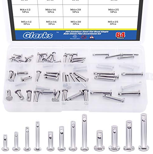 Glarks 64 Stück 12 Größen 304 Edelstahl Flachkopf Einzelloch Gabelkopfstifte Sortiment Kit