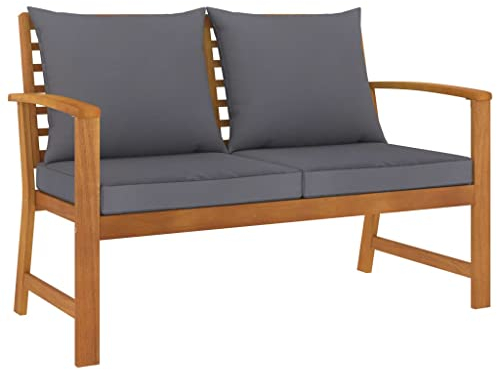 vidaXL Akazienholz Massiv Gartenbank 120cm mit Dunkelgrauen Kissen Gartenmöbel Gartensofa Sitzbank Bank Sofa Parkbank Holzbank Terrasse