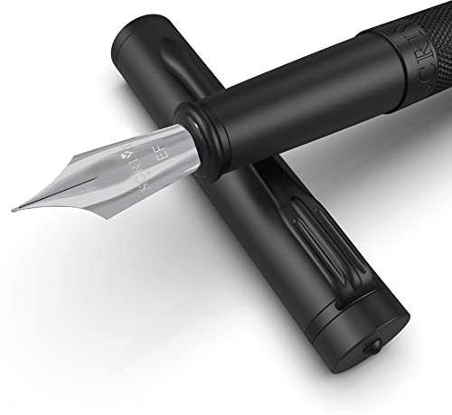 SCRIVI PENS Füllfederhalter-Set [Extra Fine Feather], Artistry Collection, Geschenkset, 2 Tintenpatronen, Nachfüllkonverter, Kalligraphie [Schwarzchrom]