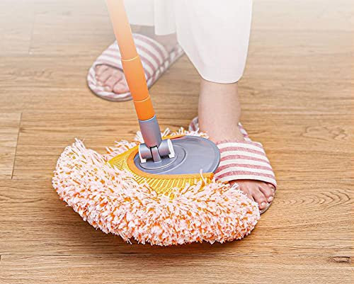 Grand balai à franges télescopique plat avec 2 tampons en microfibre, balai à poussière avec poignée réglable en acier inoxydable, large serpillère en microfibre pour le nettoyage du sol