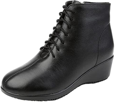 Jamron Mujer Moda Piel Genuina Botas Cuña con Cordones Botines de Invierno con Forro de Cuero Negro EU39.5