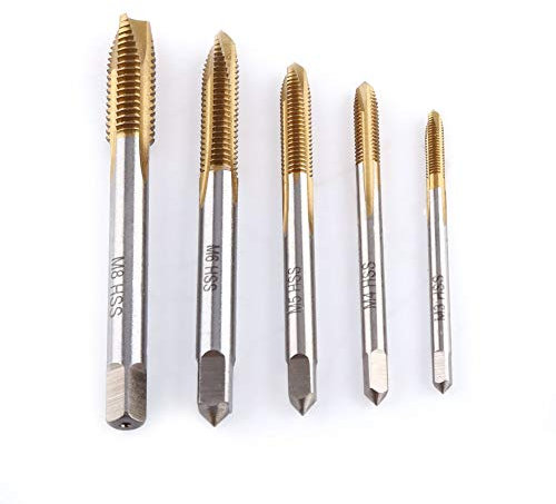 Treki 5pcs Juego de Machos de Roscar HSS Métrico Tornillos Roscadores Manual M3 M4 M5 M6 M8 Roscar Grifo para Taladro con Revestimiento de Titanio