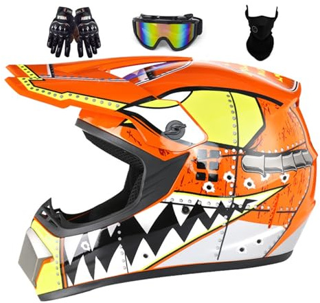 MtQcBdHy Casco integrale da motocross MTB per bambini, con calotta ABS, casco da moto per uomo e donna, casco da downhill per bambini, ATV, casco da moto con occhiali e guanti