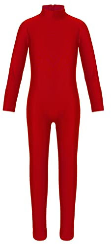 Alvivi Mädchen Turnanzug Langarm Gymnastikanzug Elastisch Ganzkörperanzug Trikot Leotard Sportbody Overall Jumpsuit Trainingsanzug Rot 134-140
