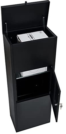 Large Parcel Box Outdoor Parcel Delivery Box Parcel Drop Box Metal Post Box for Internet Deliveries,Wall Mountable Weatherproof Sturdy Mailbox Home Porch - Atahome Ephesus (Black)