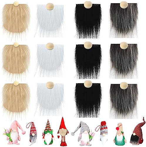 OHYER 12 Stück Wichtel Bart Holzkugel Vorgeschnittener Wichtelbart Gnomenbärte weiß schwarz khaki dunkelgrau Für Weihnachtszwerg Nähen Basteln Aufnäher Puppen Gnomennase Ostern Weihnachtsfeier (1＃)