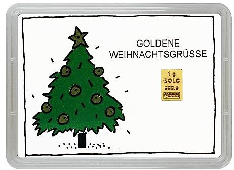 Goldstücke24 - Geschenk zu Weihnachten - Goldene Weihnachtsgrüsse - Goldbarren 1g - Tolle Geschenkidee - Echtheitsgarantie