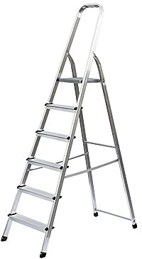 PROREGAL Haushaltsleiter | einseitig begehbar | 6 Stufen | Leiter, Teleskopleiter, Trittleiter, Bockleiter, Sprossen-Doppelleiter
