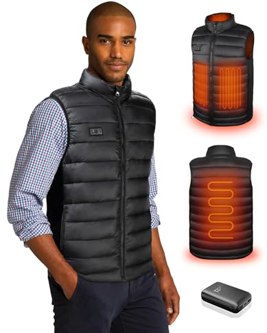 Loowoko Chaleco calefactable hombre con bateria 10000mah, chaqueta calefactable sin mangas ligera, 3 niveles de calor + 4 zonas, Para trabajar al aire libre, ciclismo, moto y esquí