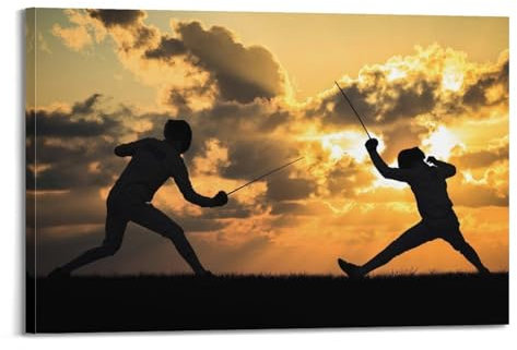 Sport-Poster Fechten Kampf Folie Das Schwert Poster Wandkunst Druck Retro Ästhetische Raumdekoration Bürodekorationen 40 x 60 cm Rahmen Stil