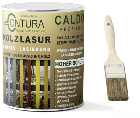 Contura Holzlasur 750ml. Langzeitschutz Lasur + Pinsel Holz Außen Dauerschutzlasur Holzfarbe (Kastanie/Braun - 10.27)